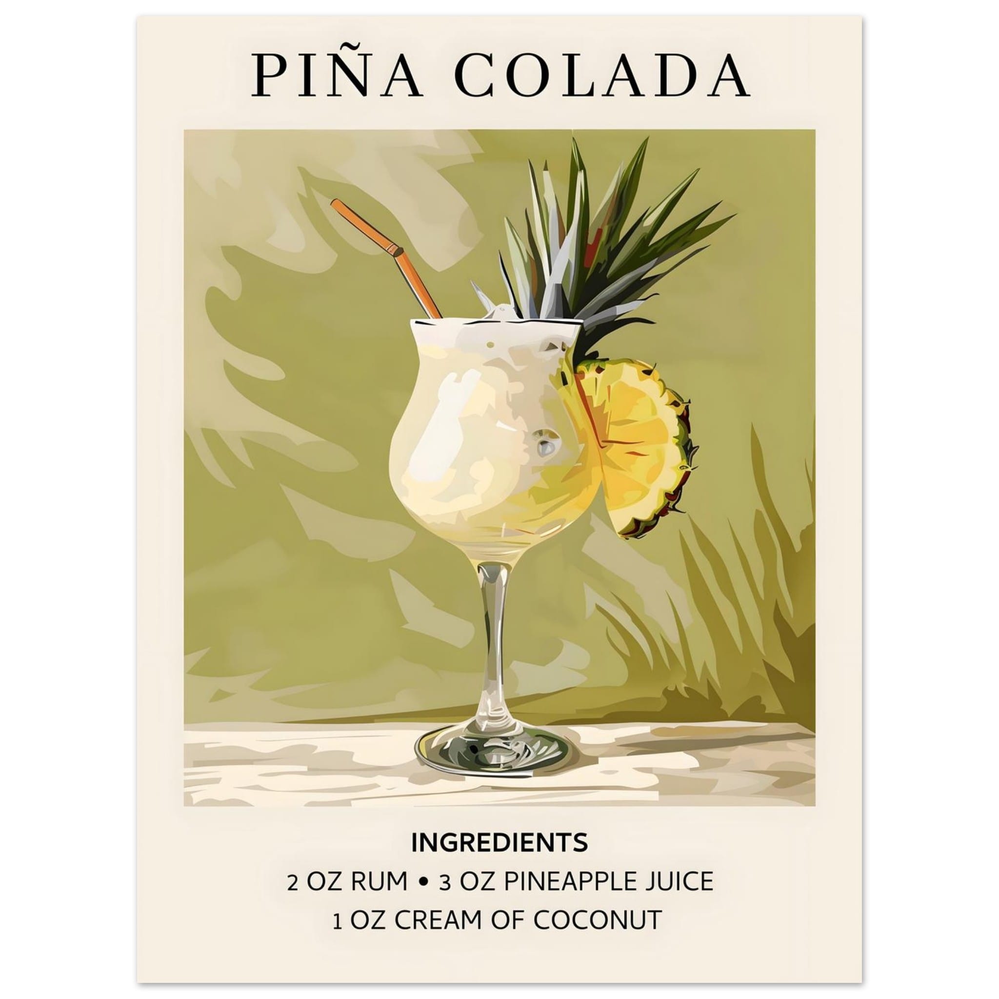 Artfulprints Poster Piña Colada cocktail - Ingrediënten - 30x40 cm - G