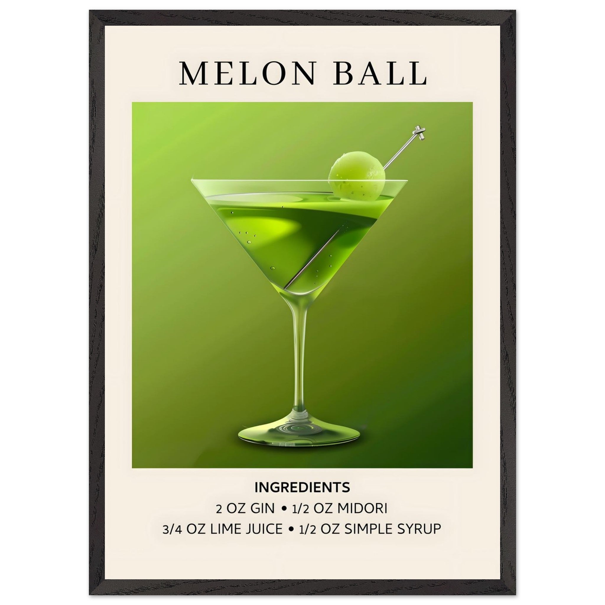 Artfulprints Poster met Lijst Melon Ball cocktail - Ingrediënten - 50x