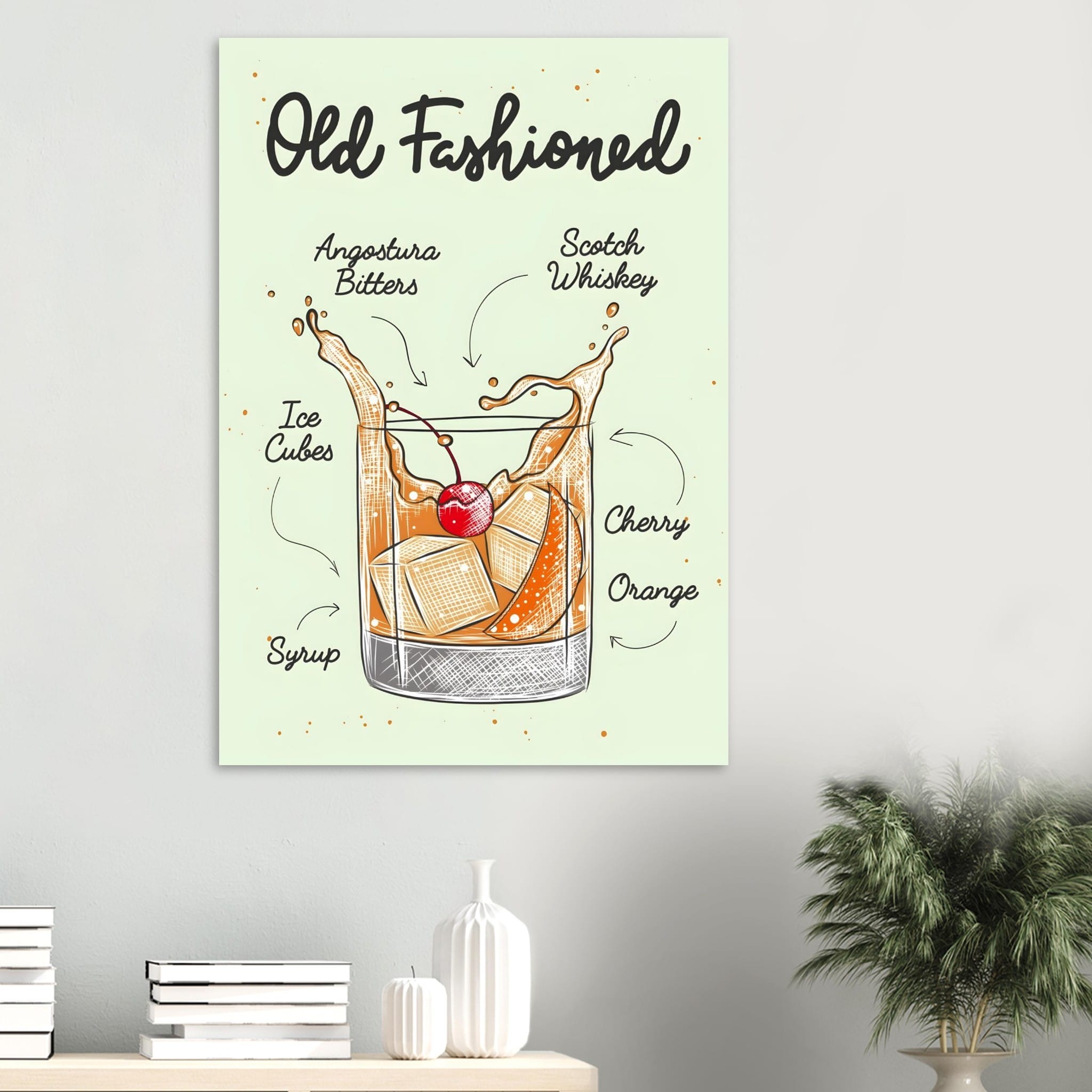 Artfulprints Old Fashioned cocktail I – Illustratie poster 70x100 cm