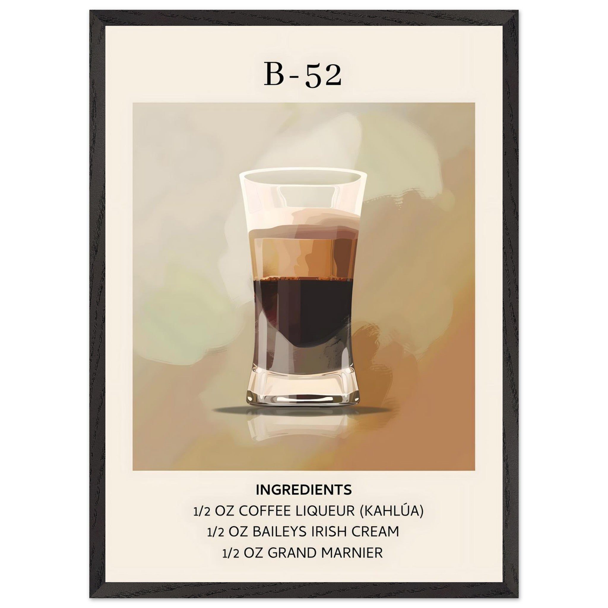 Artfulprints Poster met Lijst B-52 cocktail - Ingrediënten - 50x70 cm