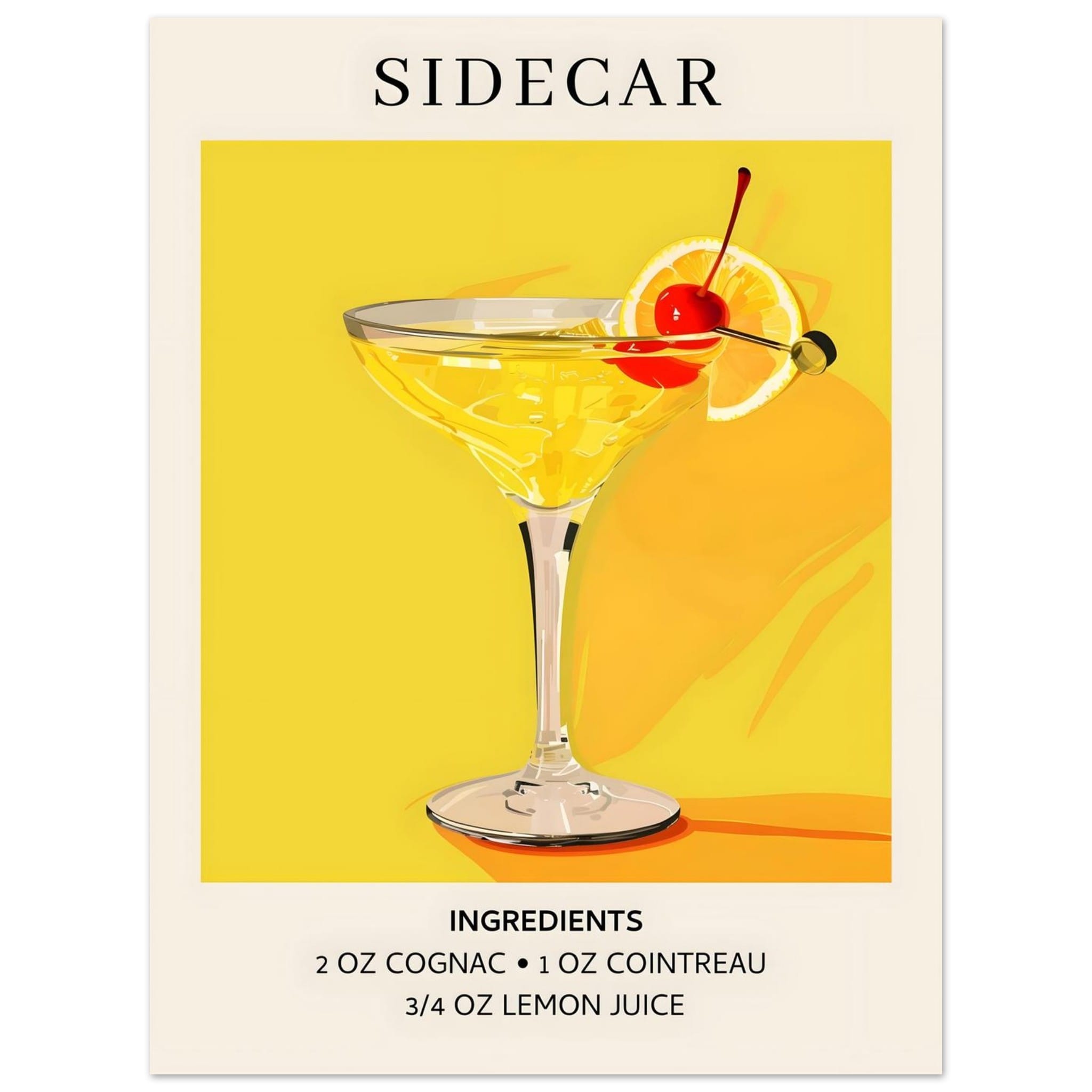 Artfulprints Poster Sidecar cocktail II - Ingrediënten - 30x40 cm - Ge