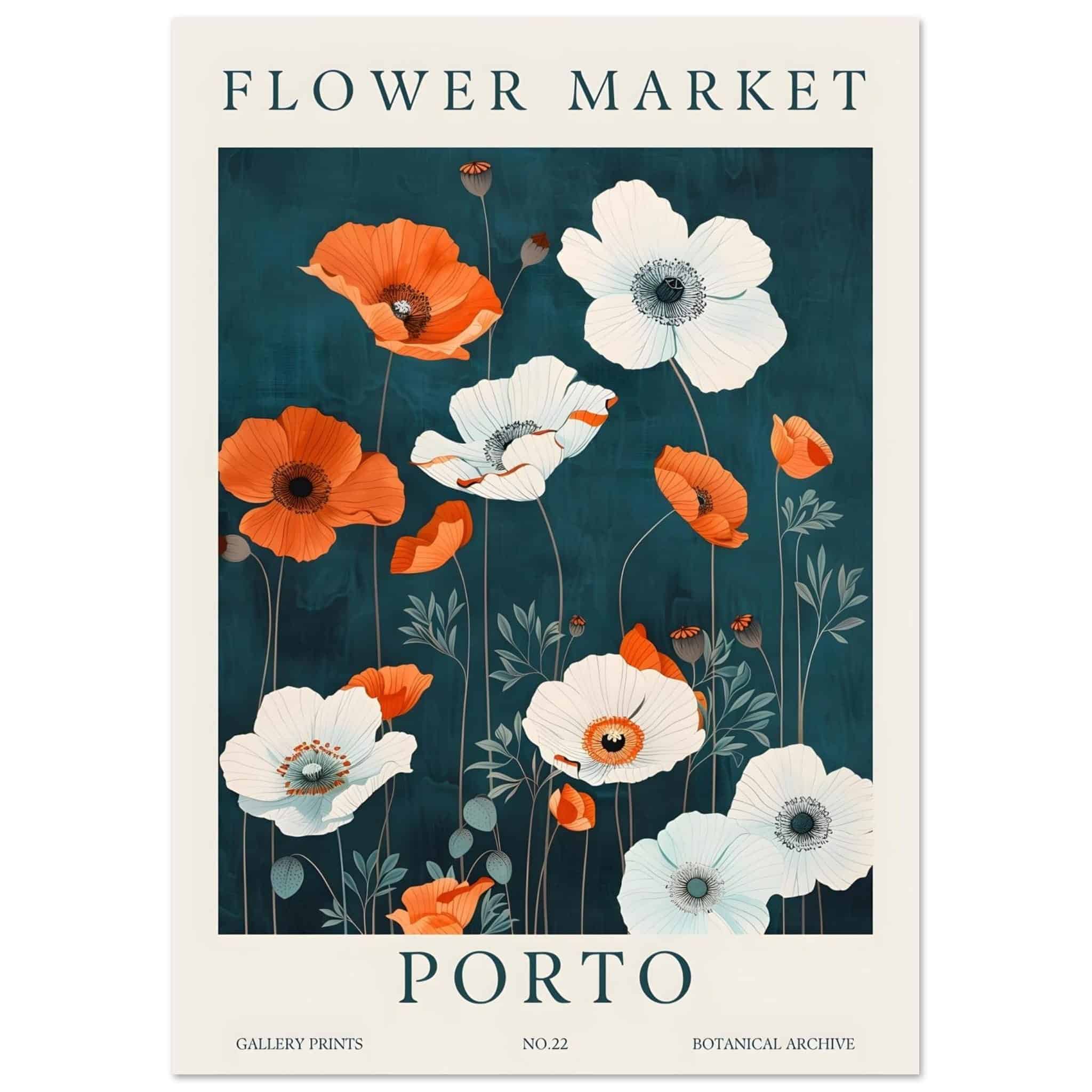 Artfulprints Poster Flower market - Porto - A4 21x29.7 cm - Meerkleuri