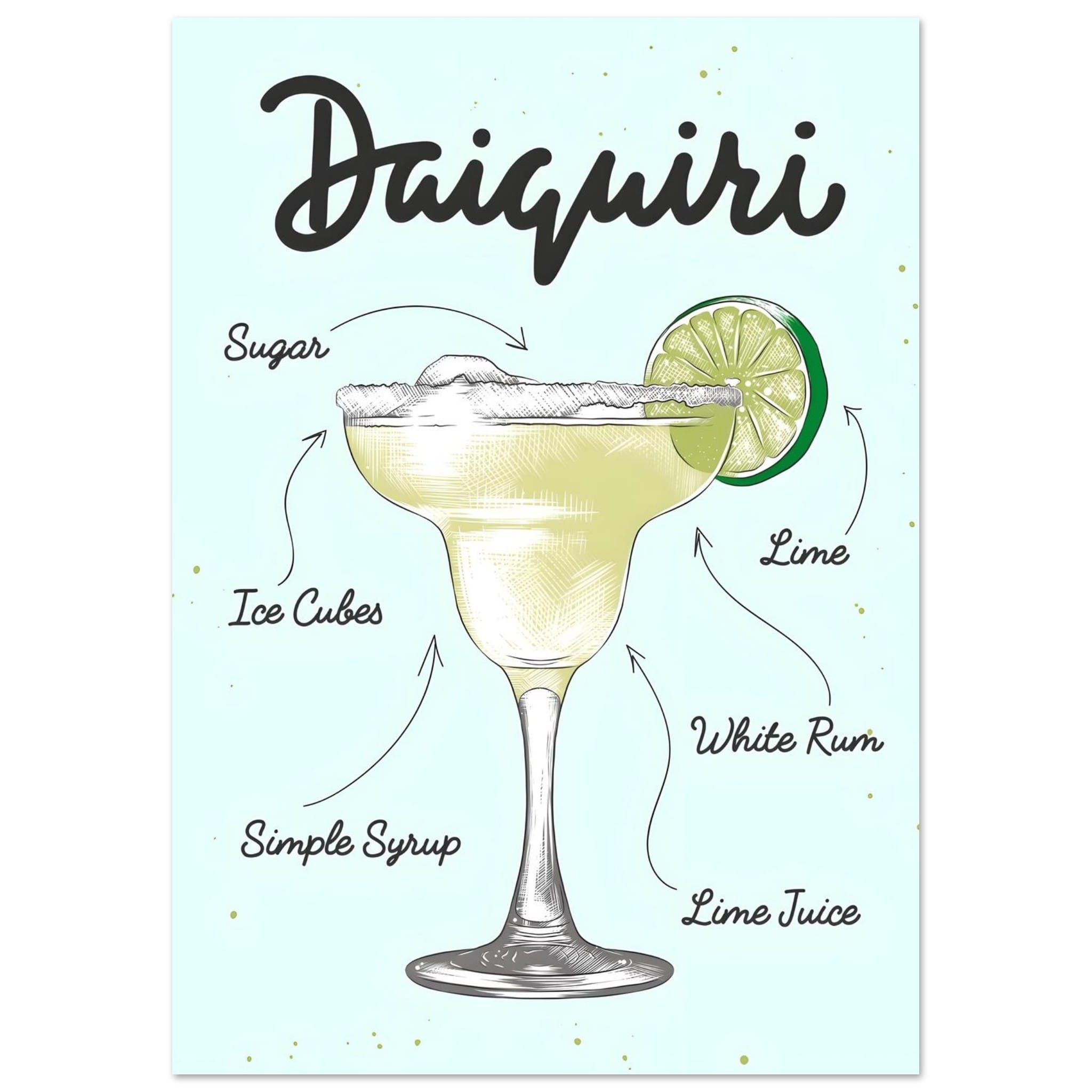 Artfulprints Daiquiri cocktail – Illustratie poster A4 21x29.7 cm