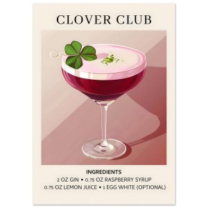Artfulprints Poster Clover Club cocktail – Ingrediënten – A4 21×29.7 c Artfulprints Poster Clover Club cocktail – Ingrediënten – A4 21×29.7 c