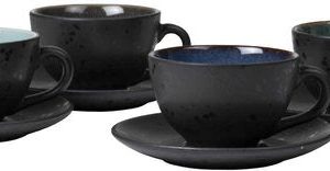 Bitz Koffiekop (240ml) + schotel van zwart aardewerk met gekleurde (do Bitz Koffiekop (240ml) + schotel van zwart aardewerk met gekleurde (do