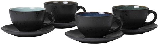Bitz Koffiekop (240ml) + schotel van zwart aardewerk met gekleurde (do