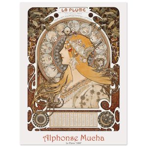 Artfulprints Poster Alphonse Mucha – La plume – 30×40 cm – Bruin