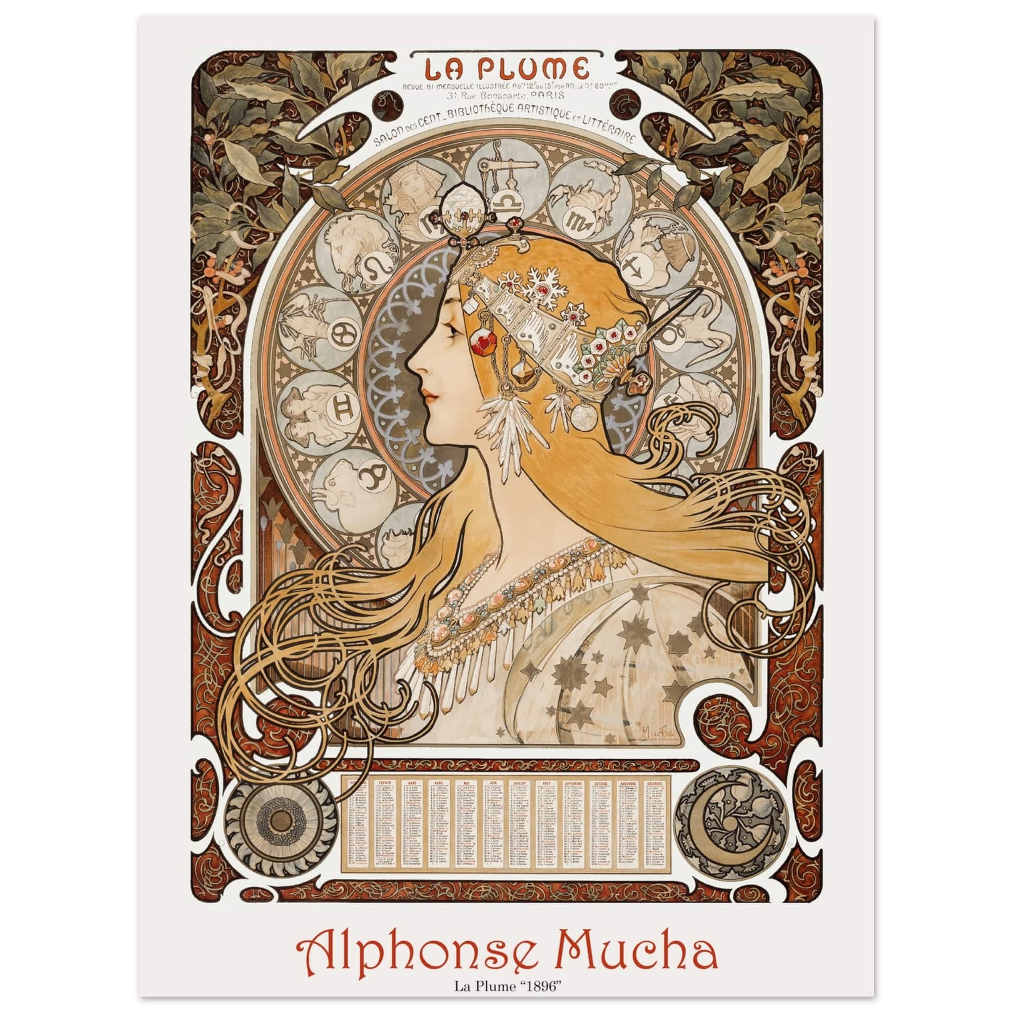 Artfulprints Poster Alphonse Mucha - La plume - 30x40 cm - Bruin