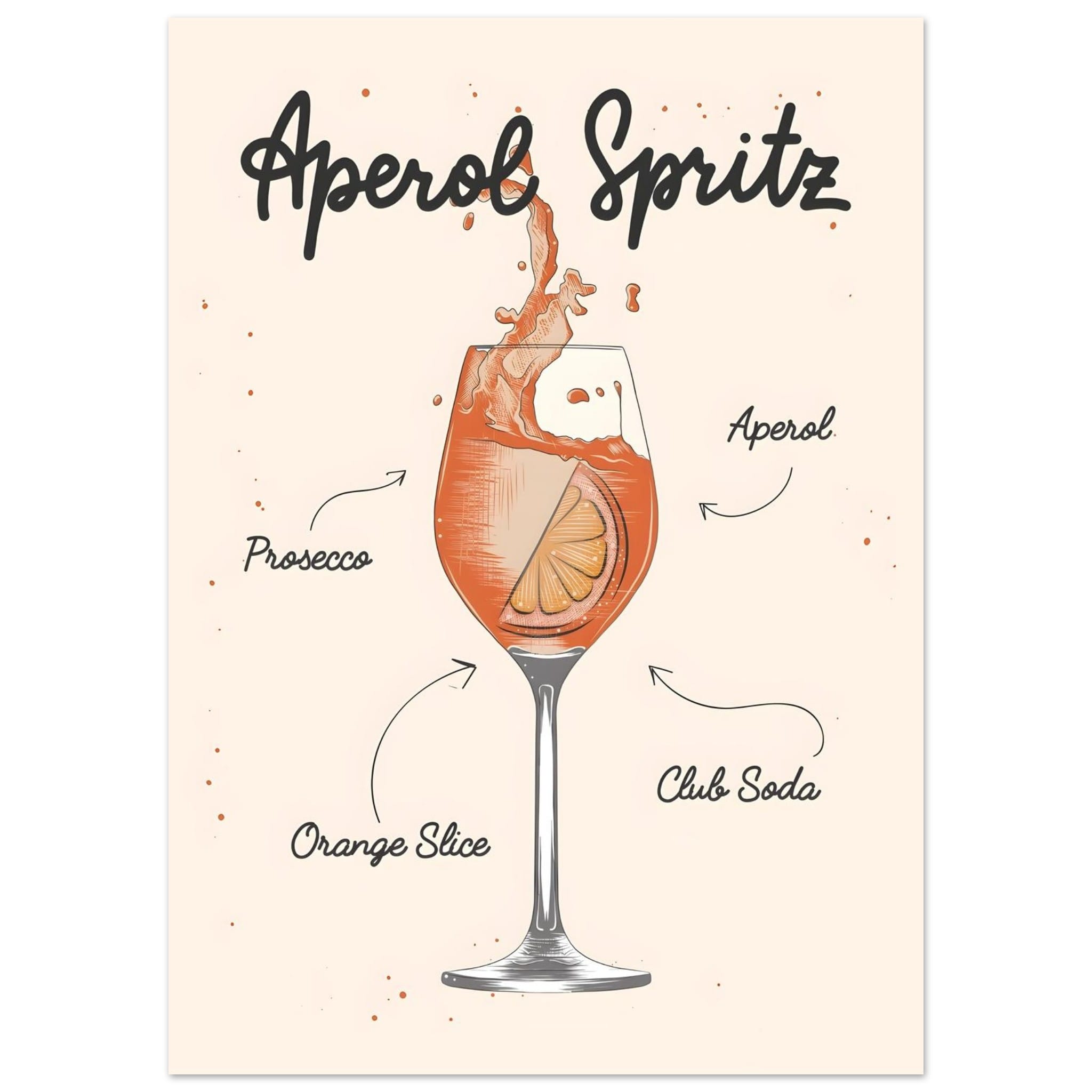 Artfulprints Aperol Spritz cocktail II – Illustratie poster 50x70 cm
