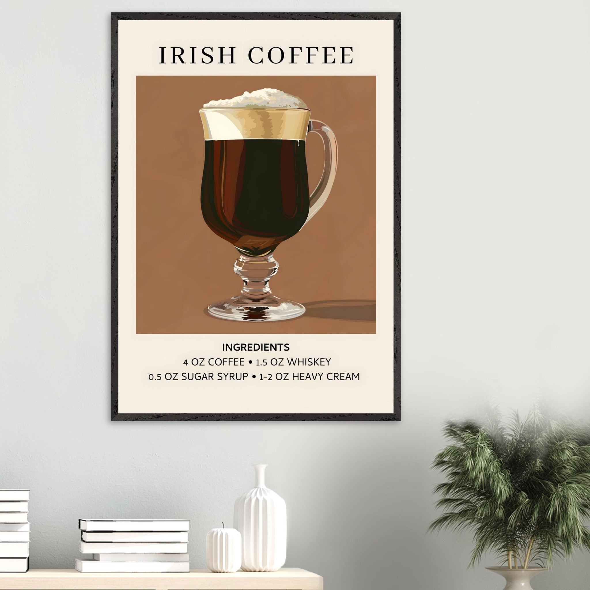 Artfulprints Poster Irish Coffee - Ingrediënten - 70x100 cm - Bruin