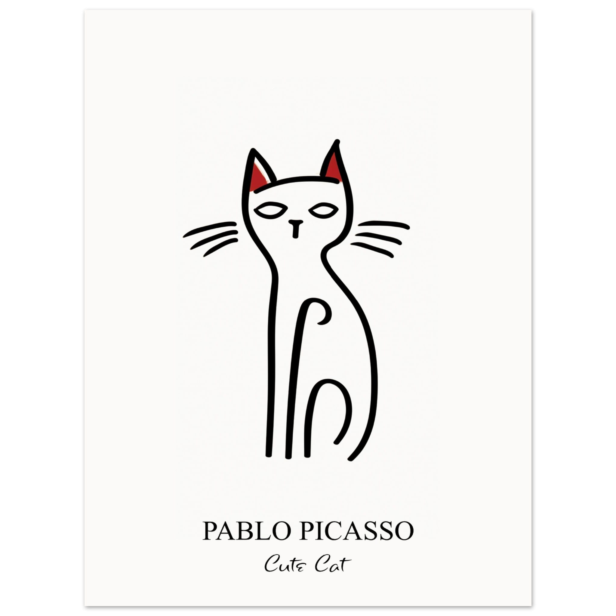 Artfulprints Poster Pablo Picasso - Cute cat - 30x40 cm - Zwart / Wit