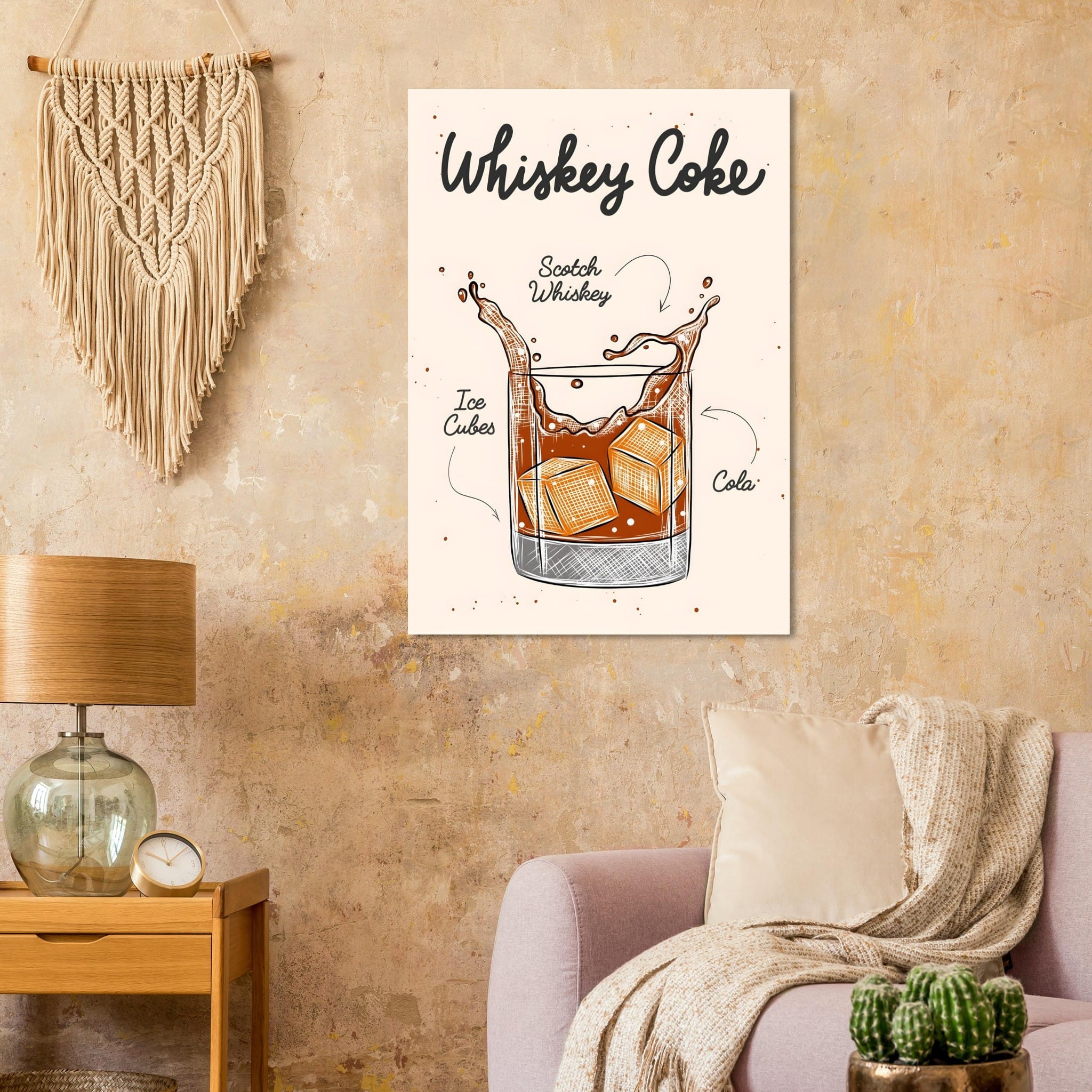 Artfulprints Whiskey Coke cocktail – Illustratie poster 70x100 cm