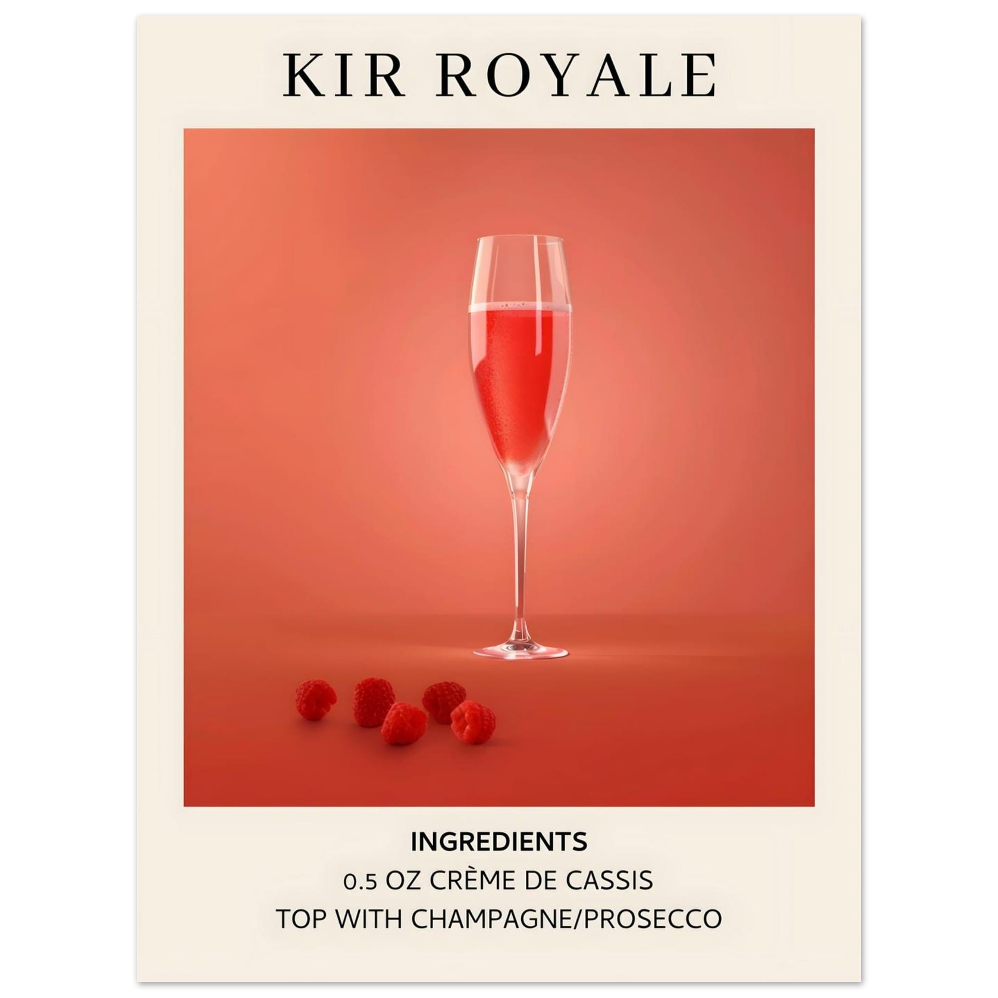 Artfulprints Poster Kir Royale cocktail - Ingrediënten - 30x40 cm - Ro