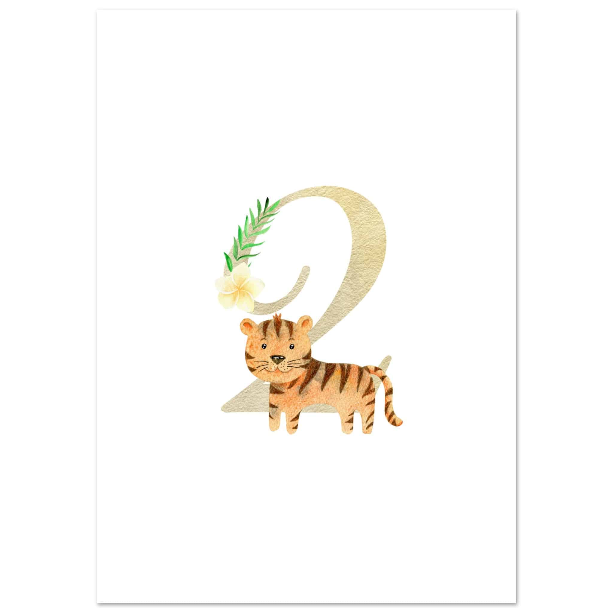 Artfulprints Poster Cijfer 2 kinderkamer - A4 21x29.7 cm - Meerkleurig