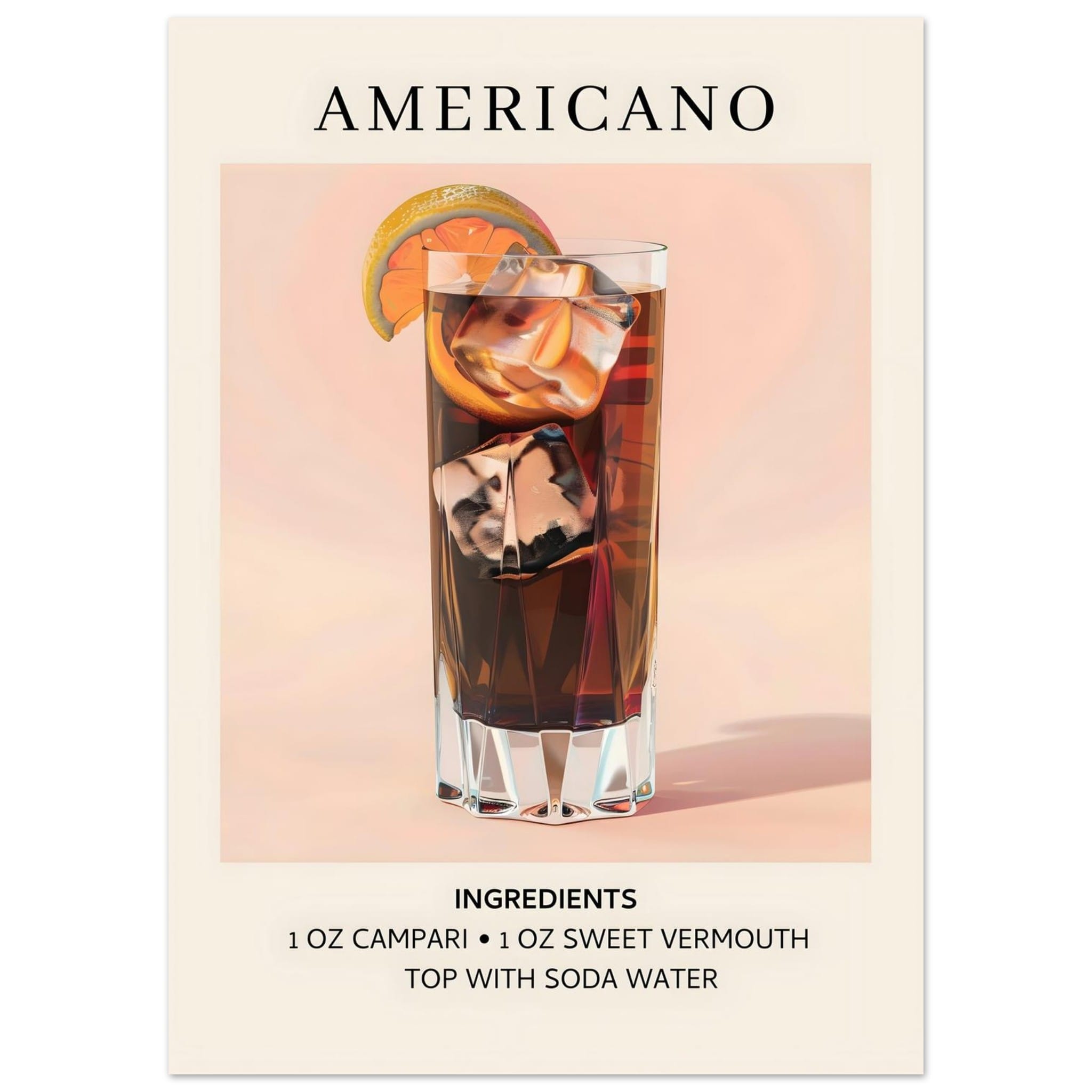Artfulprints Poster Americano cocktail - Ingrediënten - 50x70 cm - Roz
