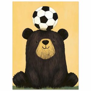 Artfulprints Poster Voetballende beer – 30×40 cm – Geel