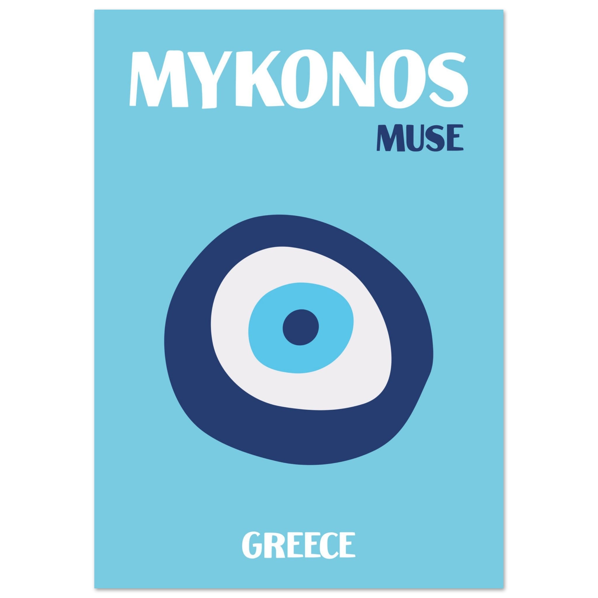Artfulprints Poster Griekenland - Mykonos - A4 21x29.7 cm - Blauw
