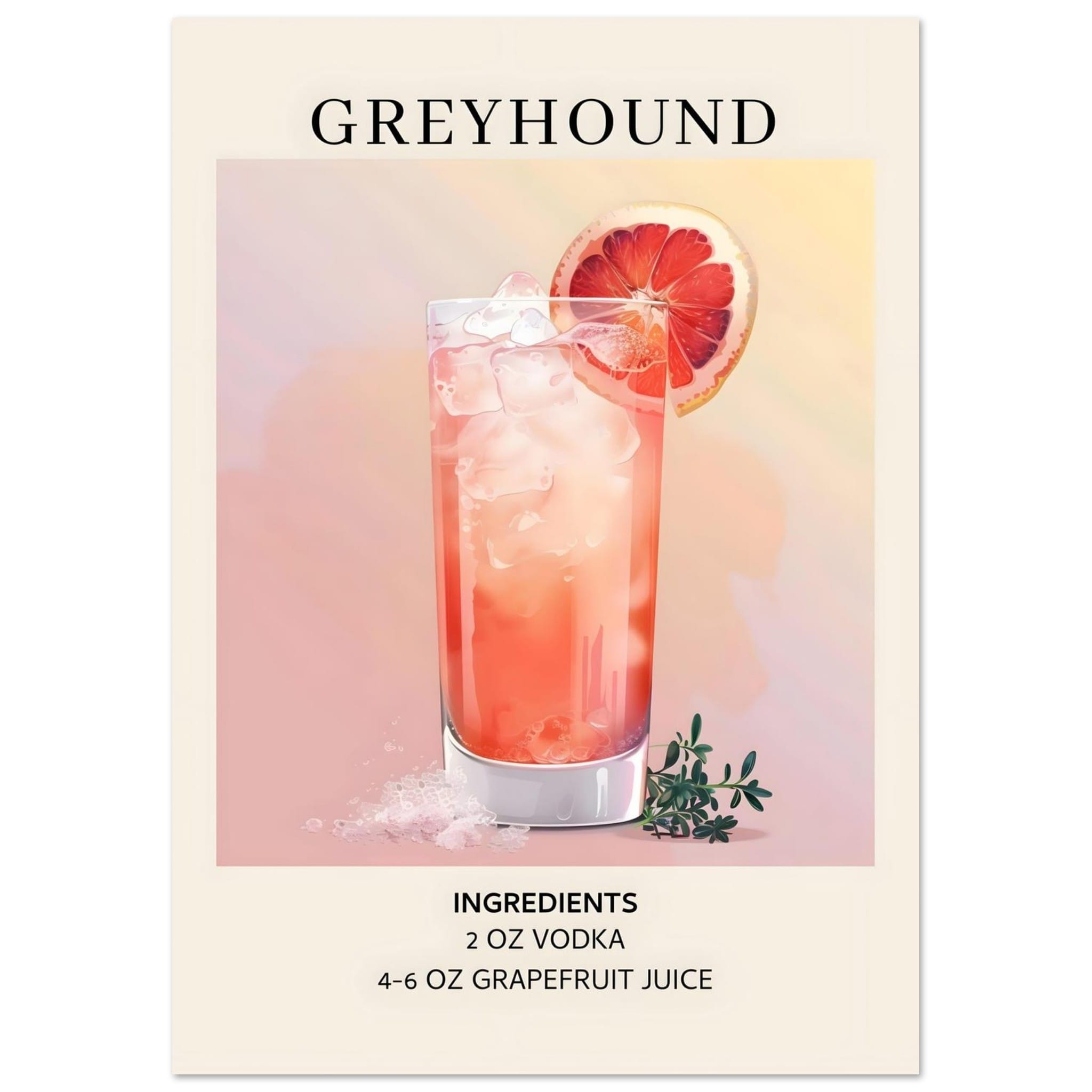 Artfulprints Poster Greyhound cocktail - Ingrediënten - A4 21x29.7 cm