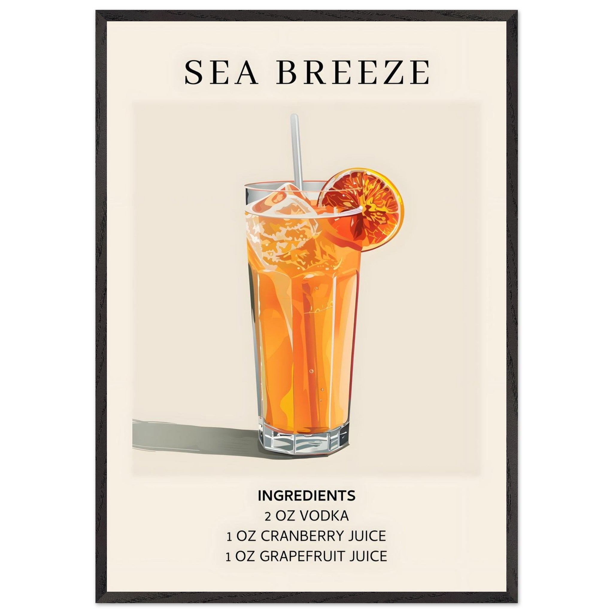 Artfulprints Poster met Lijst Sea Breeze cocktail - Ingrediënten - 70x