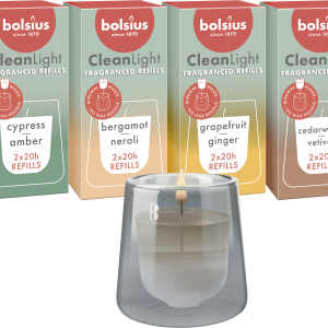 Bolsius houder en navulbare geurkaarsen CleanLight – grijs Bolsius houder en navulbare geurkaarsen CleanLight – grijs