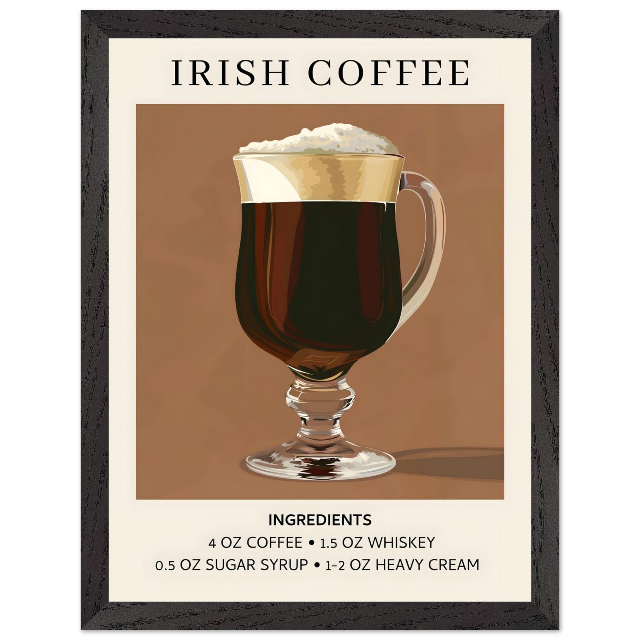 Artfulprints Poster met Lijst Irish Coffee - Ingrediënten - 30x40 cm -