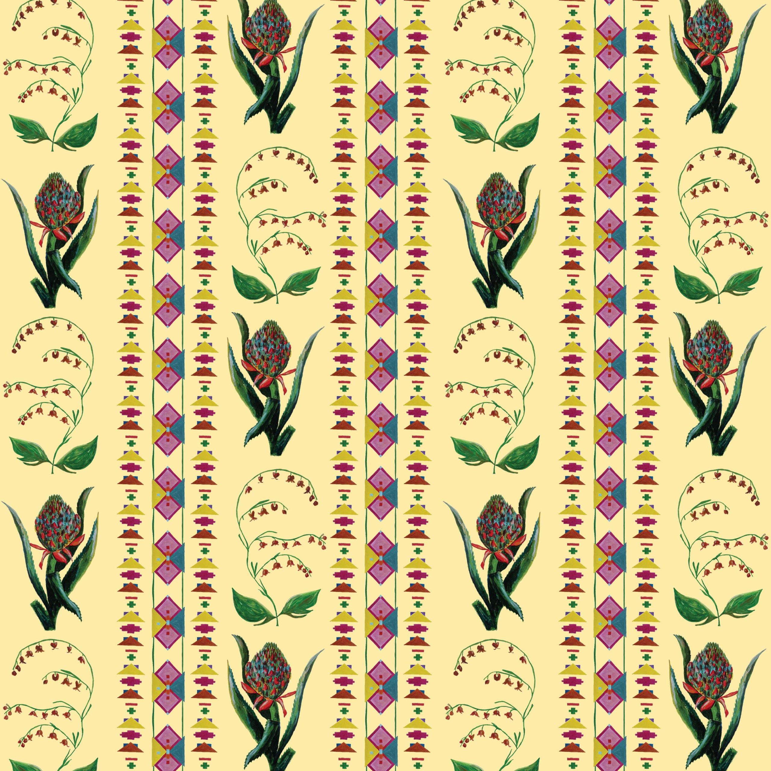 Catchii Behang Encanto Aztec Flowers pastel yellow