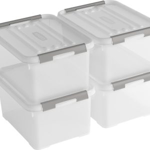 Curver Handy+ Opbergbox – 15L – 4 stuks – Transparant met deksel Curver Handy+ Opbergbox – 15L – 4 stuks – Transparant met deksel
