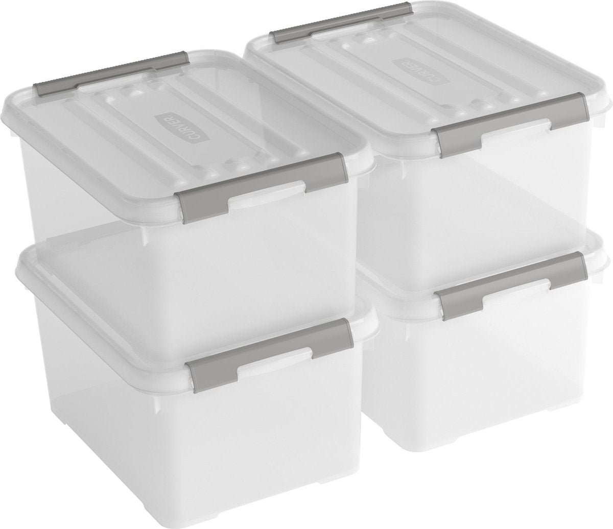 Curver Handy+ Opbergbox - 15L - 4 stuks - Transparant met deksel