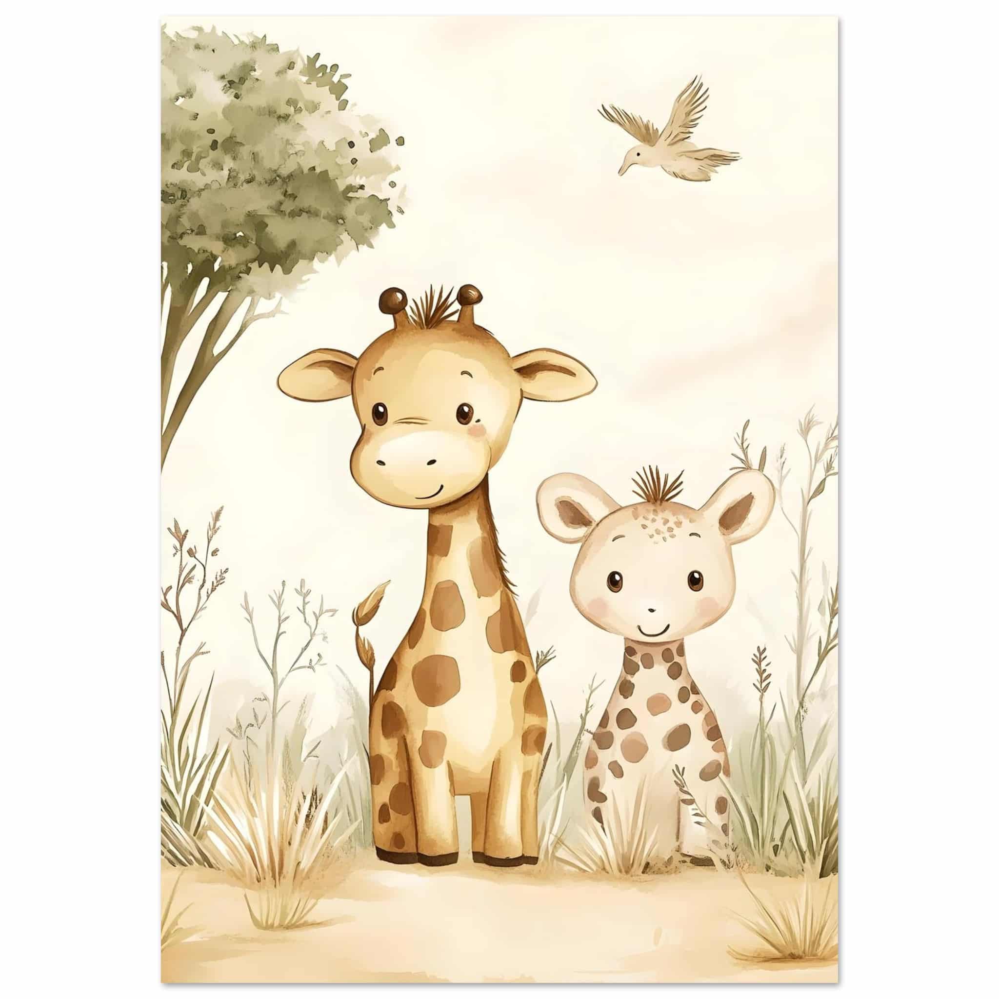Artfulprints Poster Liefdevolle giraffen - 70x100 cm - Geel