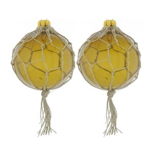 Dagmara kerstbal – antiek goud – glas – set van 2 – met koorddecoratie Dagmara kerstbal – antiek goud – glas – set van 2 – met koorddecoratie
