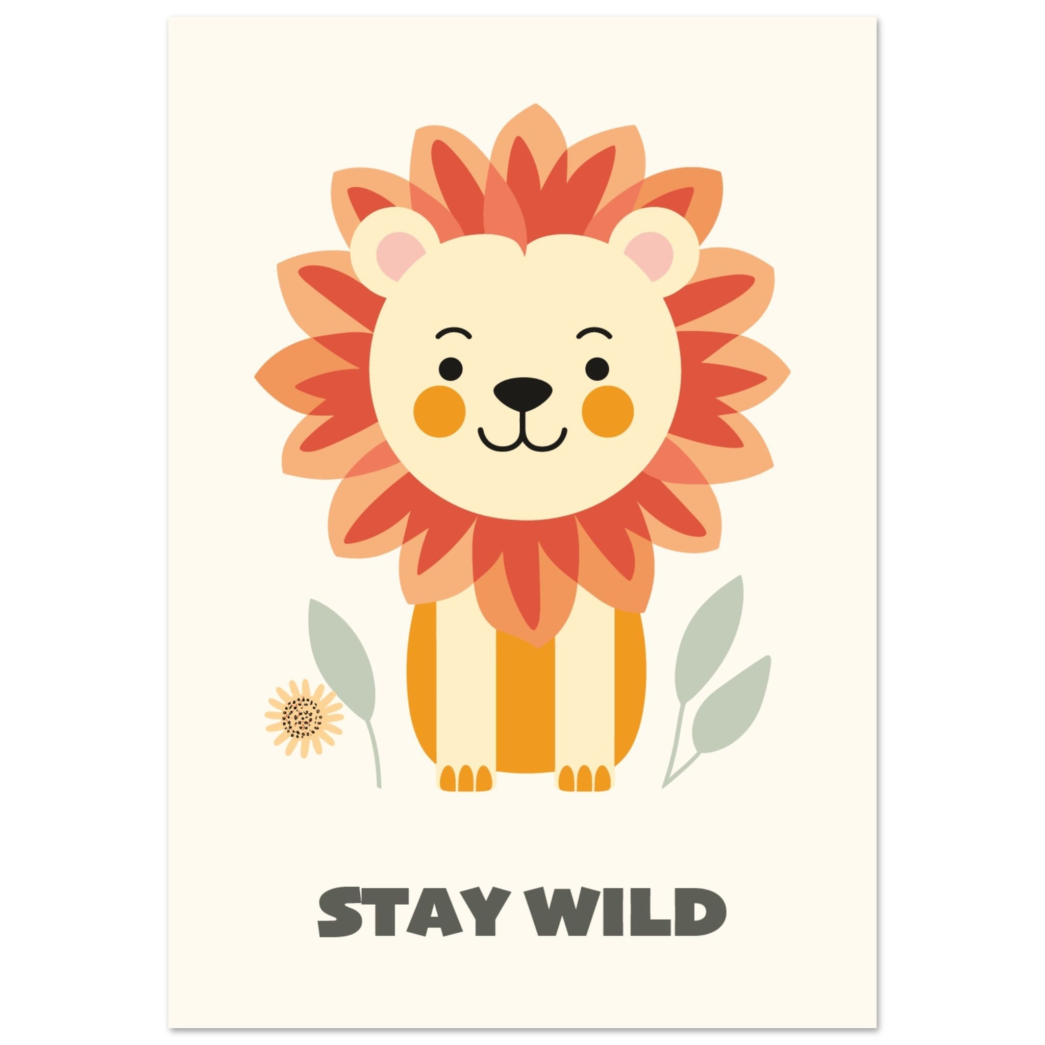 Artfulprints Poster Leeuwtje stay wild - 70x100 cm - Oranje