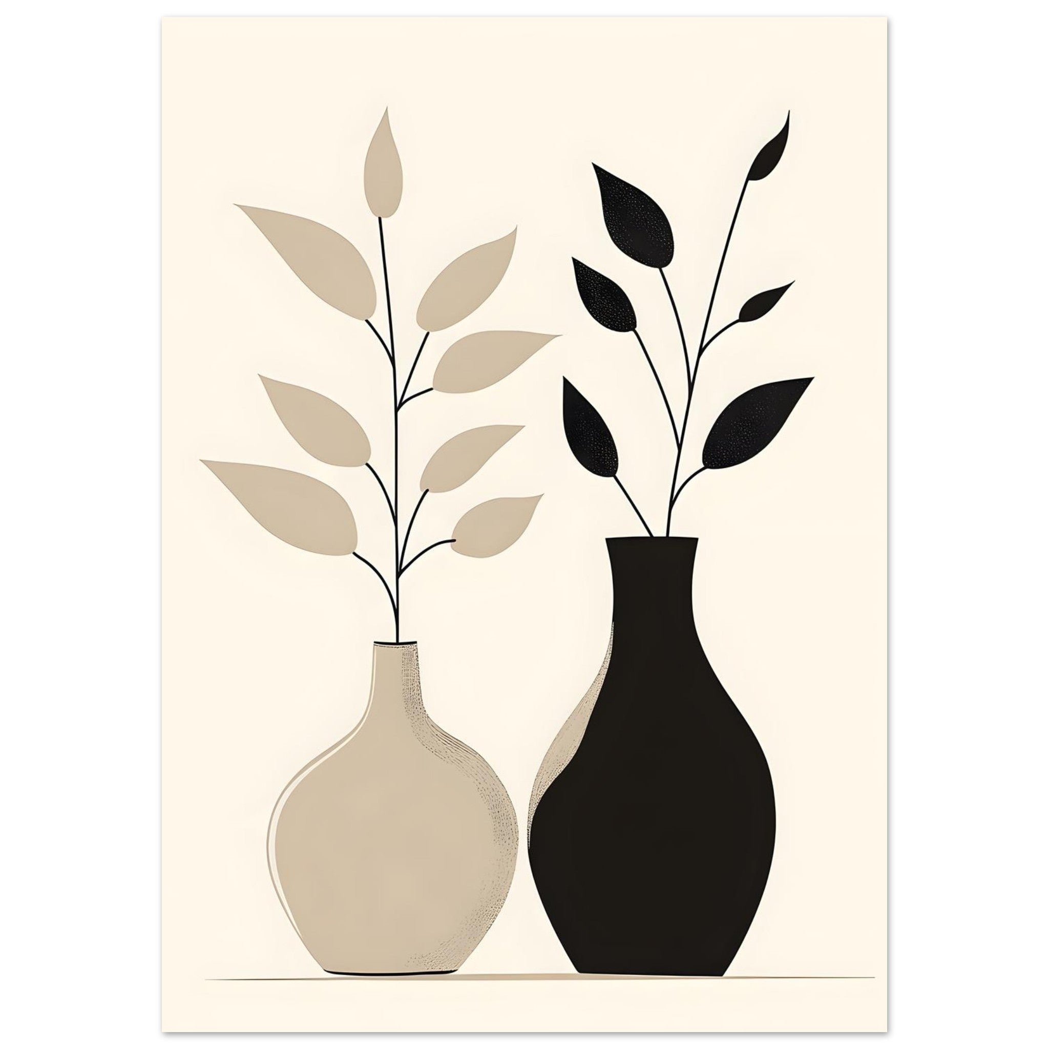 Artfulprints Poster Boho – Dual vase - 50x70 cm - Zwart / Wit