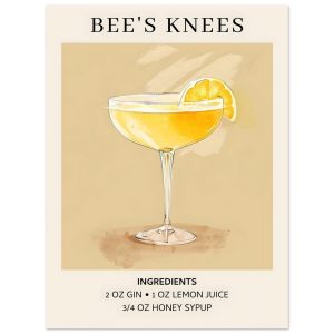 Artfulprints Poster Bee's Knees cocktail – Ingrediënten – 30×40 cm – G Artfulprints Poster Bee's Knees cocktail – Ingrediënten – 30×40 cm – G