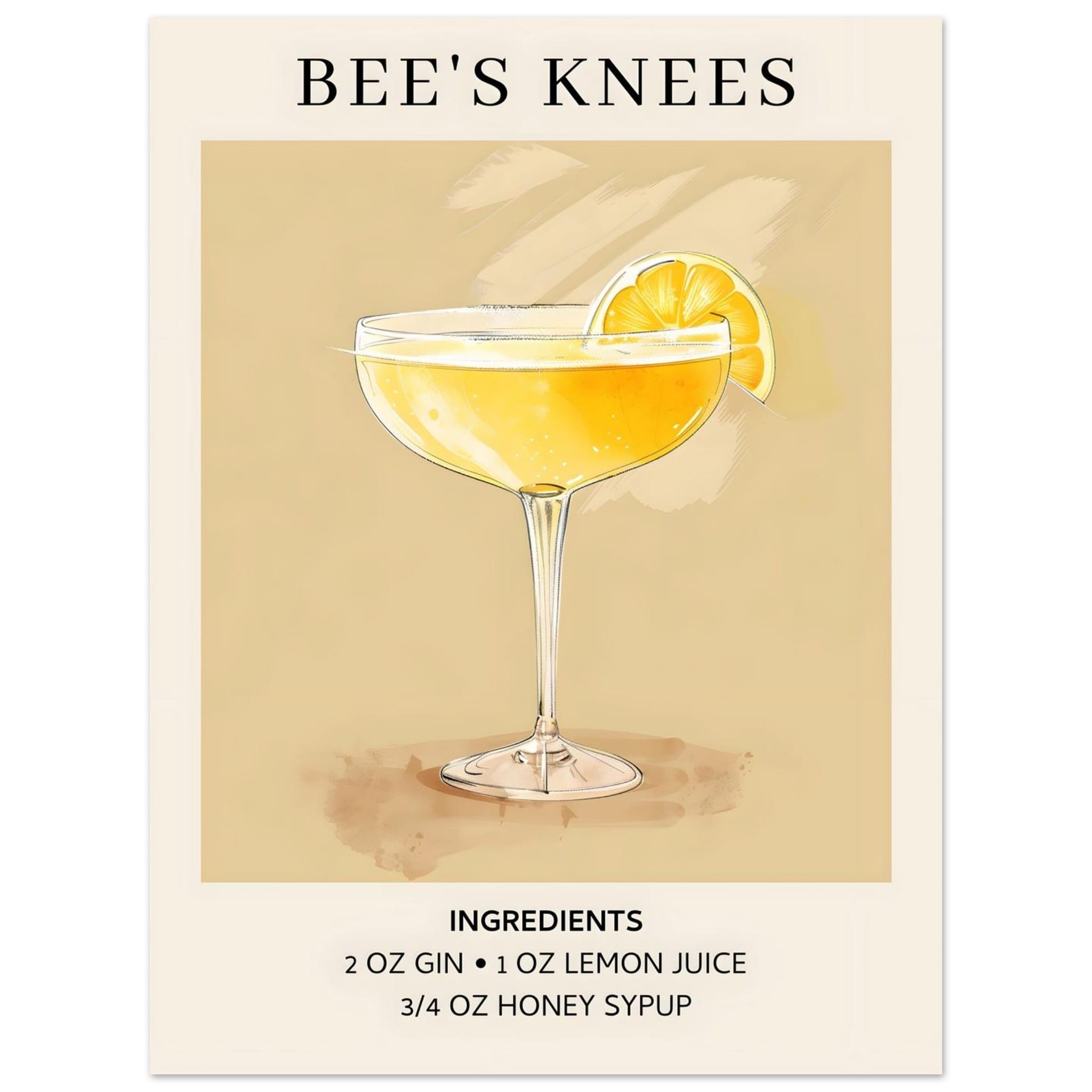 Artfulprints Poster Bee's Knees cocktail - Ingrediënten - 30x40 cm - G