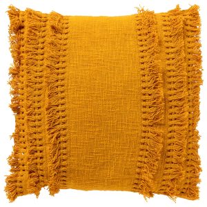 FARA – sierkussen 45×45 cm – 100% katoen – met franjes – Golden Glow – FARA – sierkussen 45×45 cm – 100% katoen – met franjes – Golden Glow –