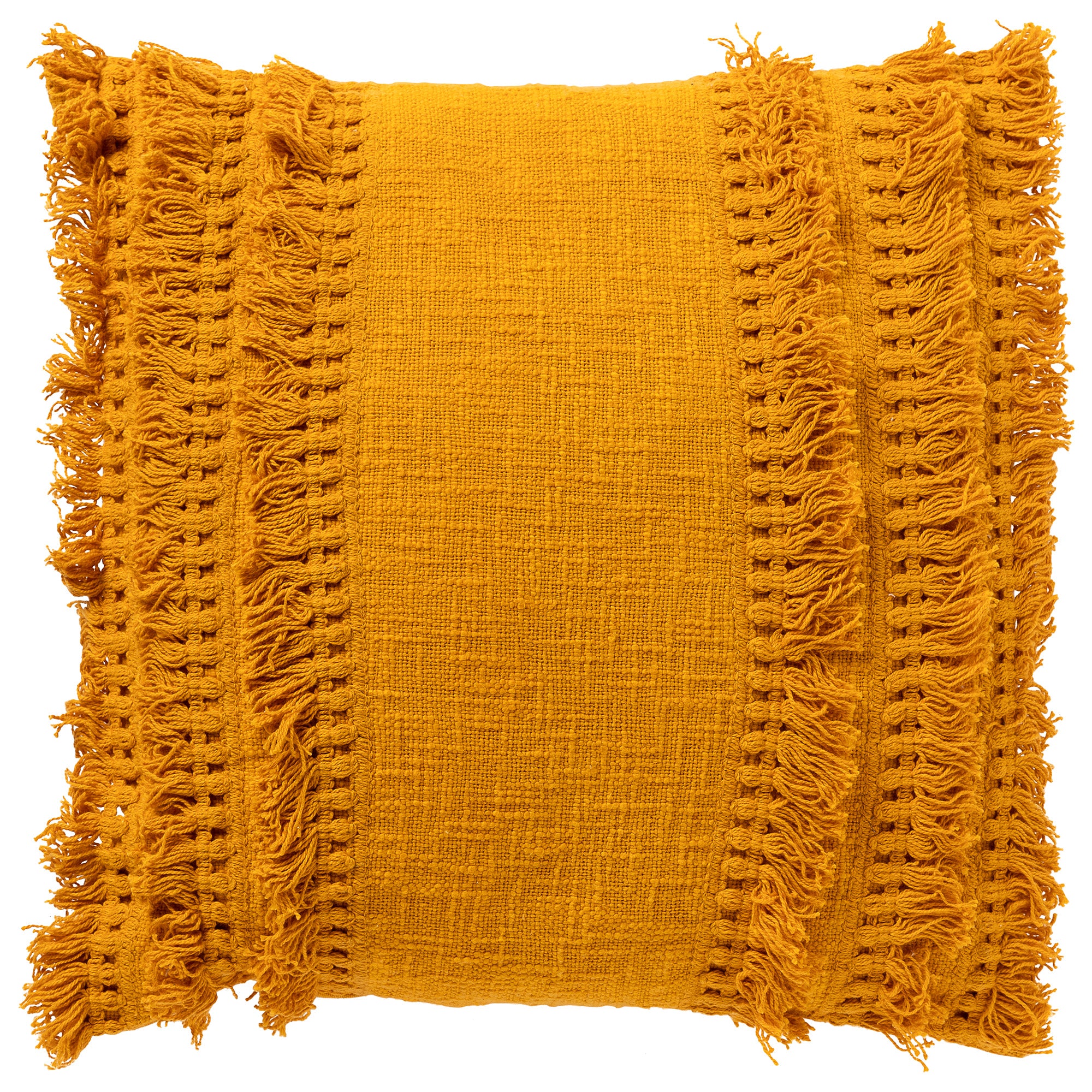 FARA - sierkussen 45x45 cm - 100% katoen - met franjes - Golden Glow -