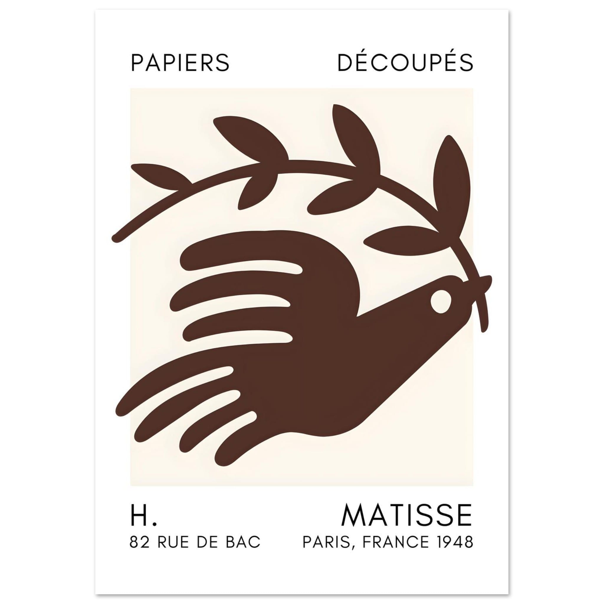 Artfulprints Poster Matisse – Peace dove brown - A4 21x29.7 cm - Bruin