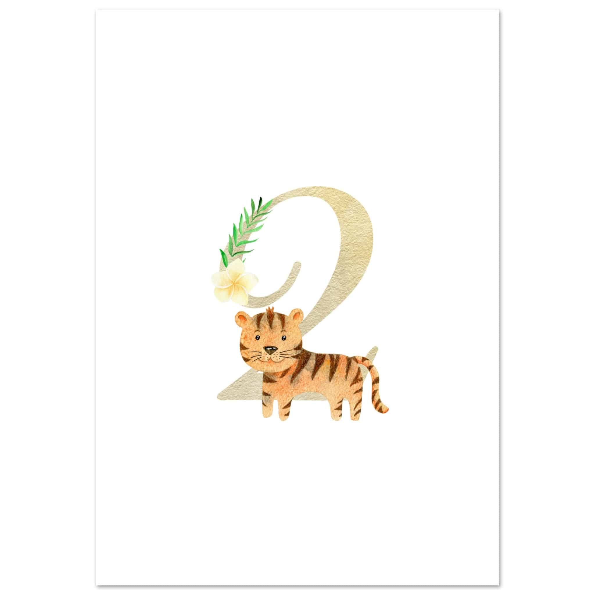 Artfulprints Poster Cijfer 2 kinderkamer - 70x100 cm - Meerkleurig