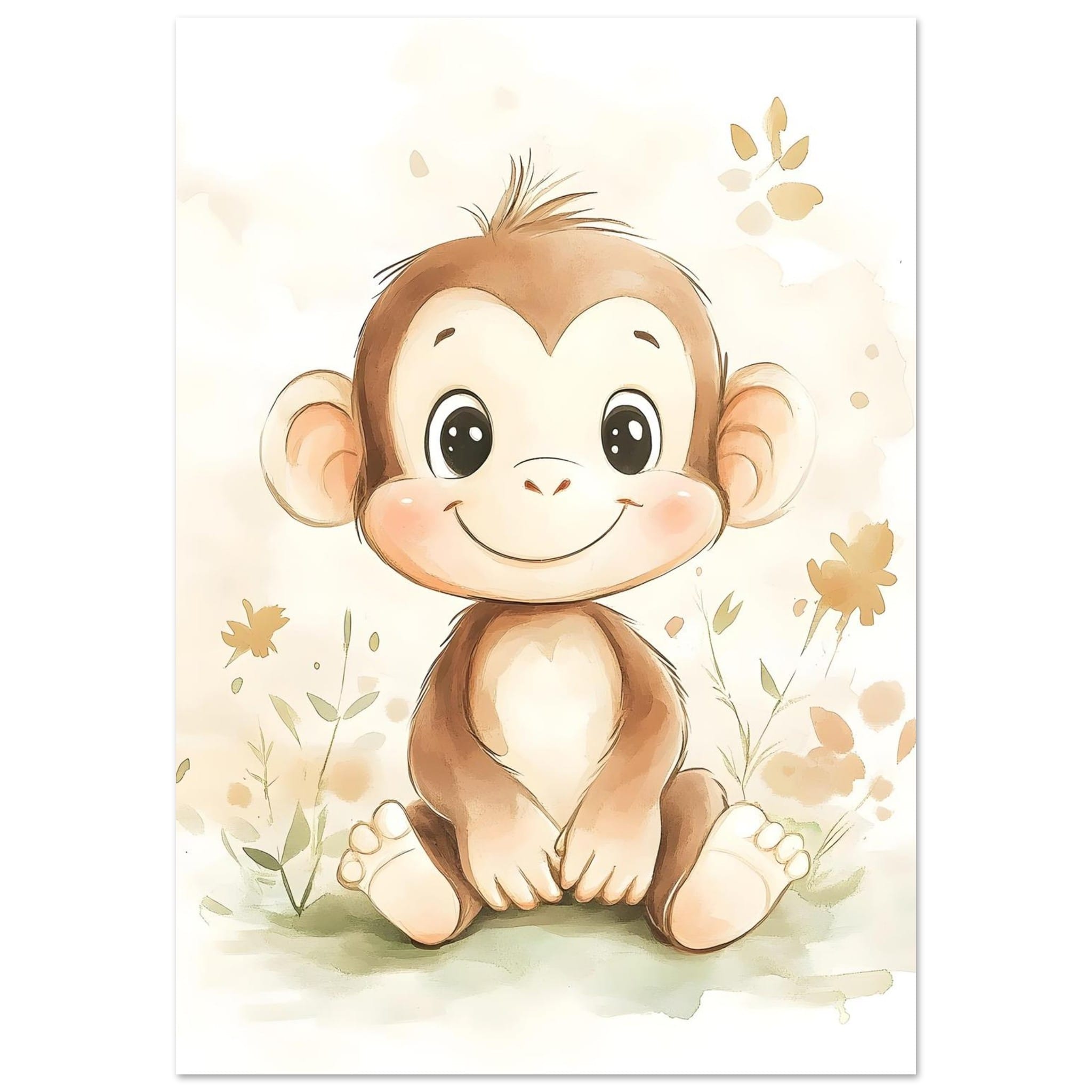 Artfulprints Poster Baby aap - 70x100 cm - Bruin