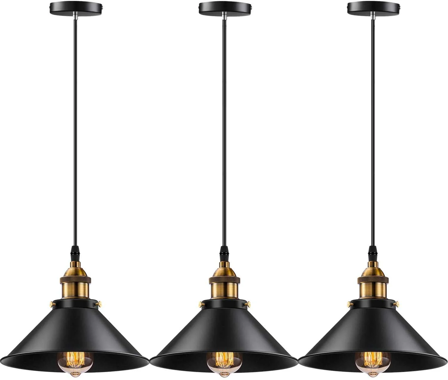 Industriéle Hanglampen 3x Zwart Goud eettafel
