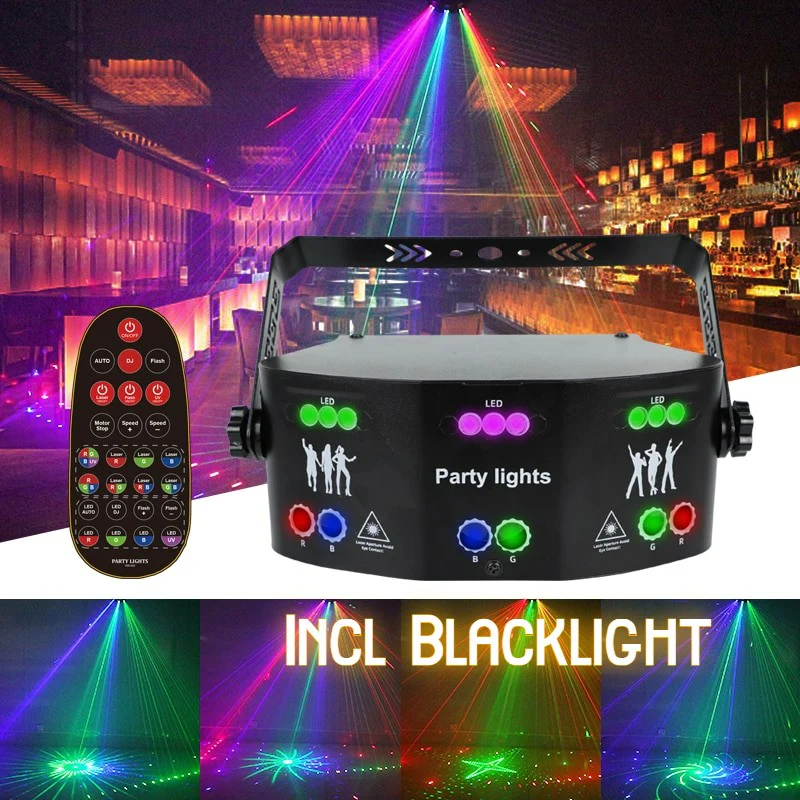 Disco Laser 15 in 1 Lichteffect met 6 roterende lasers