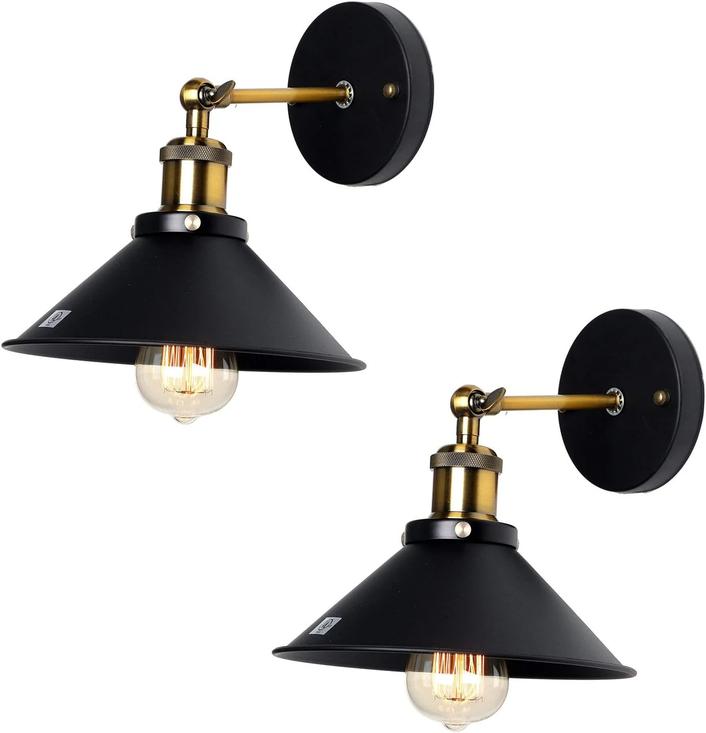 Industriéle Wandlamp Set van 2 – Zwart – Goud – lamp – Ijzer – Vintage – Retro – e27