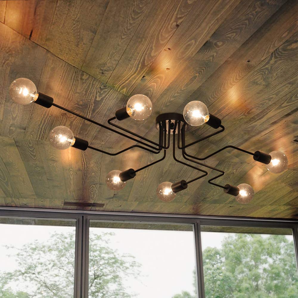 Plafondlamp 8 x e27 zwart industrieel