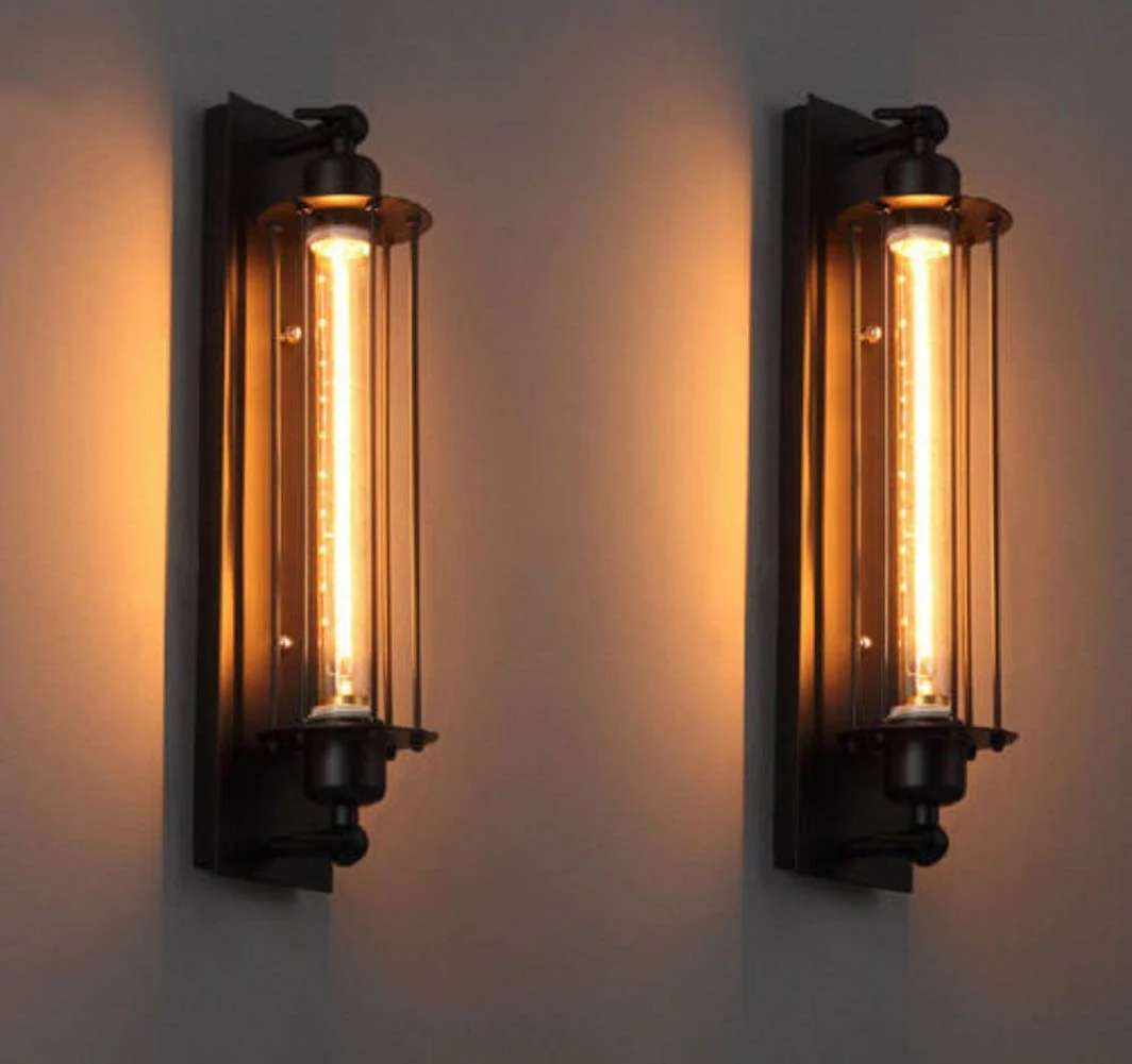 Wandlampen Set van 2 industrieel Edison vintage zwart