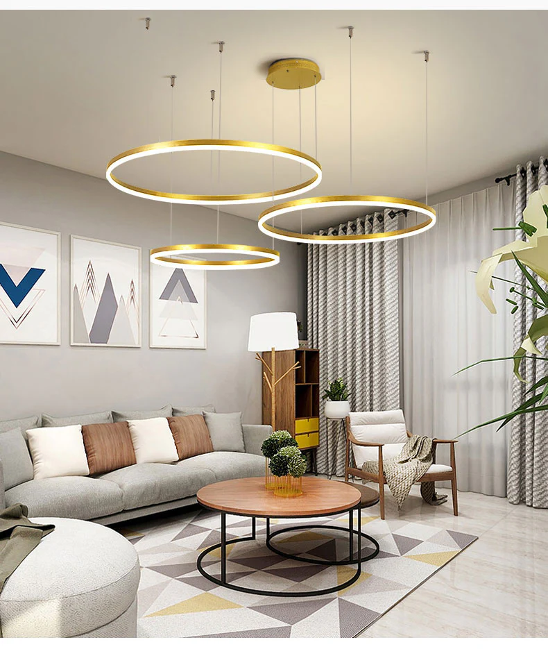 Hanglamp | Plafondlamp | Goud | 3 ringen | 40, 60, 80 cm