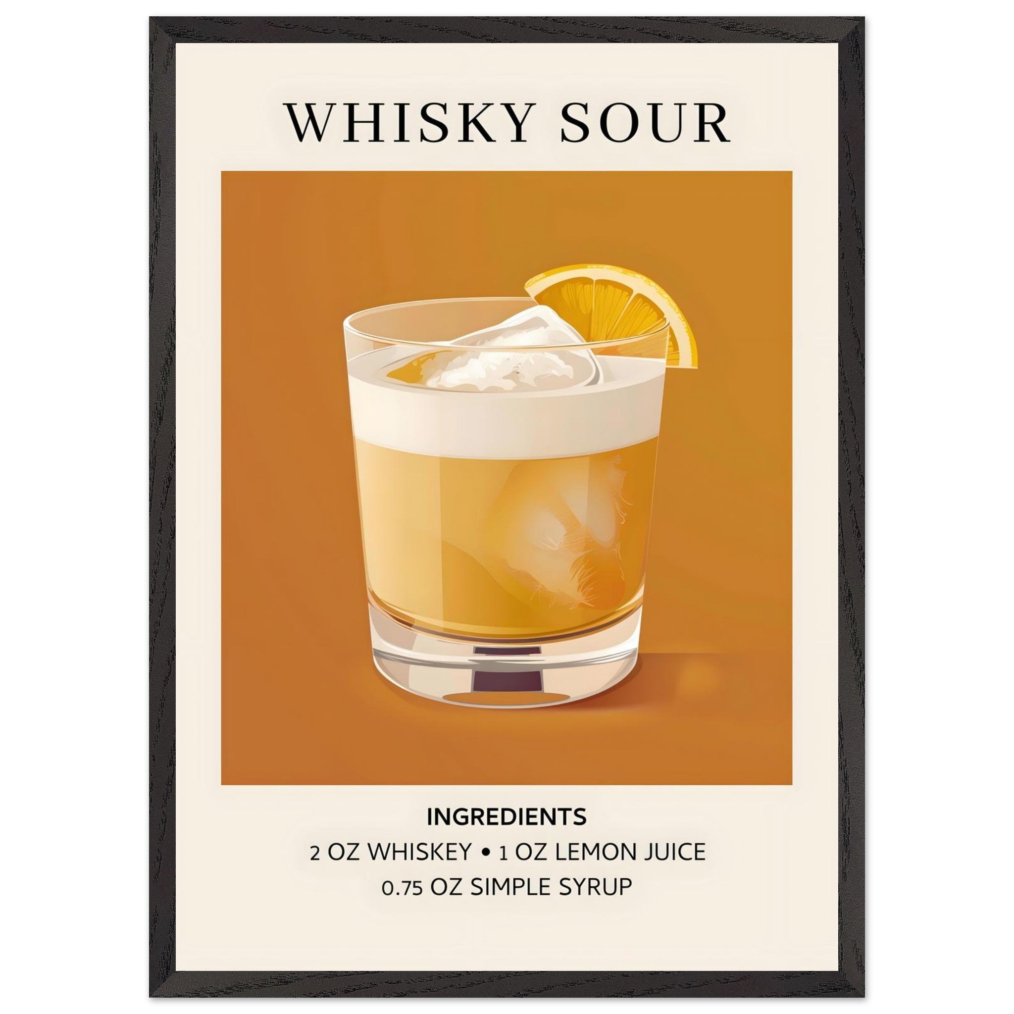 Artfulprints Poster met Lijst Whisky Sour cocktail - Ingrediënten - 50
