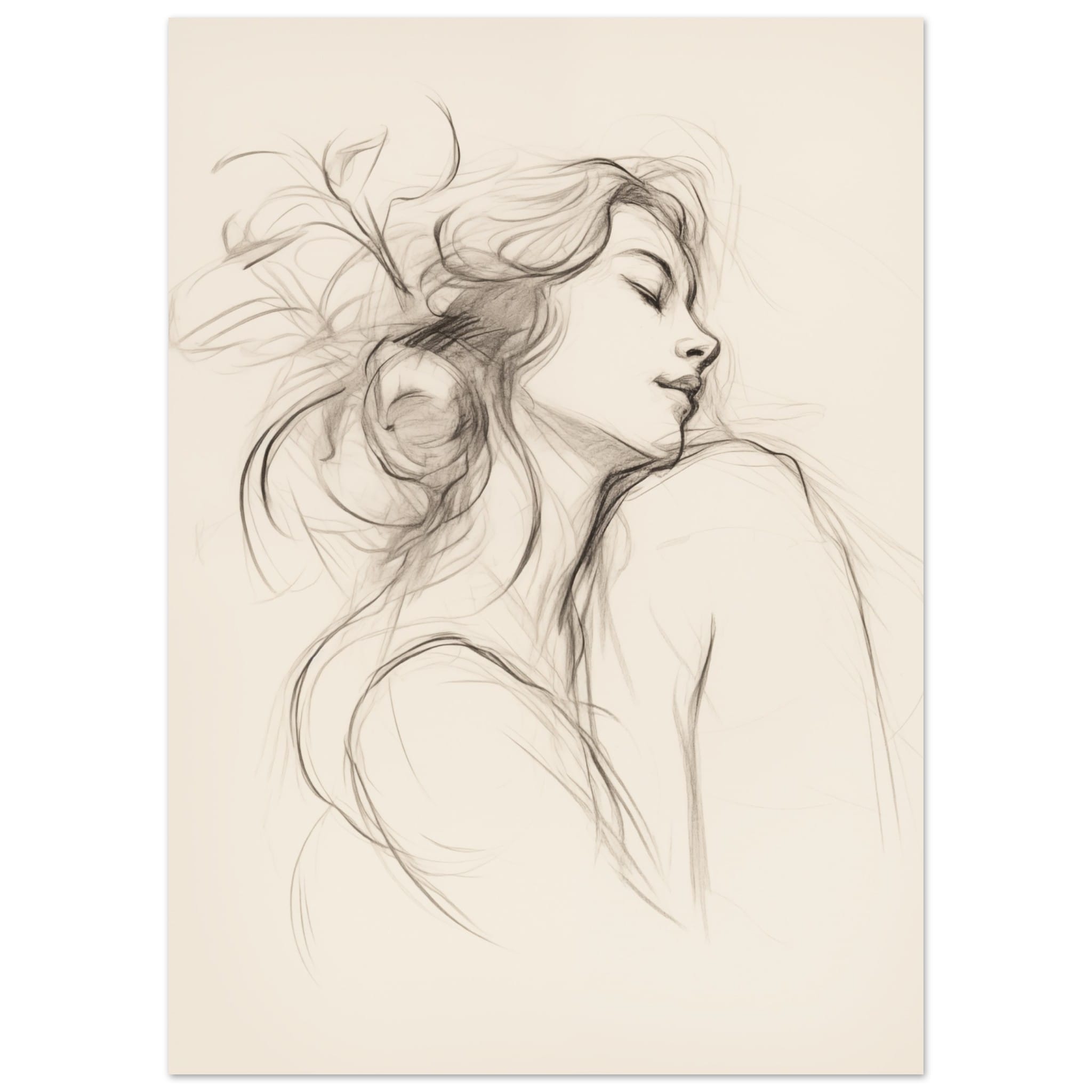Artfulprints Poster Abstract - Whispers of her - 50x70 cm - Zwart / Wi