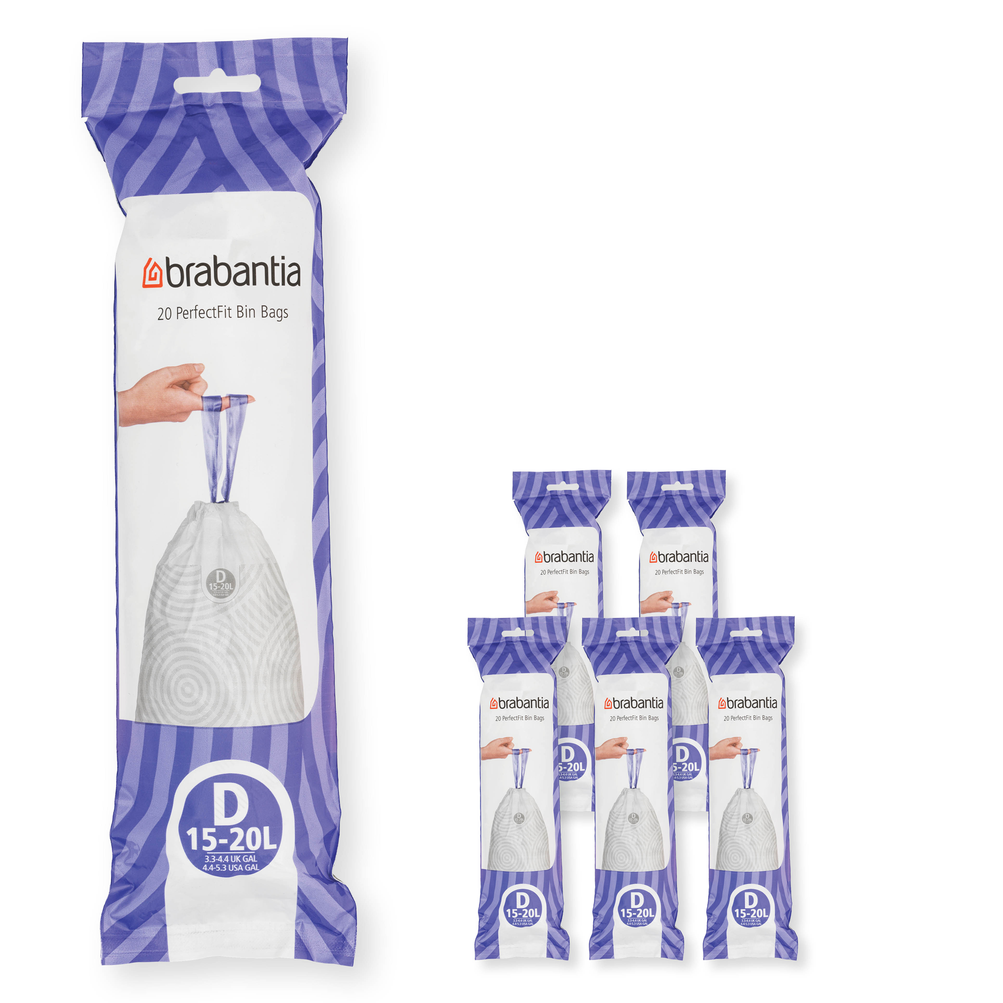 Brabantia PerfectFit Afvalzak, code D, 15-20 liter, 120 stuks, set van