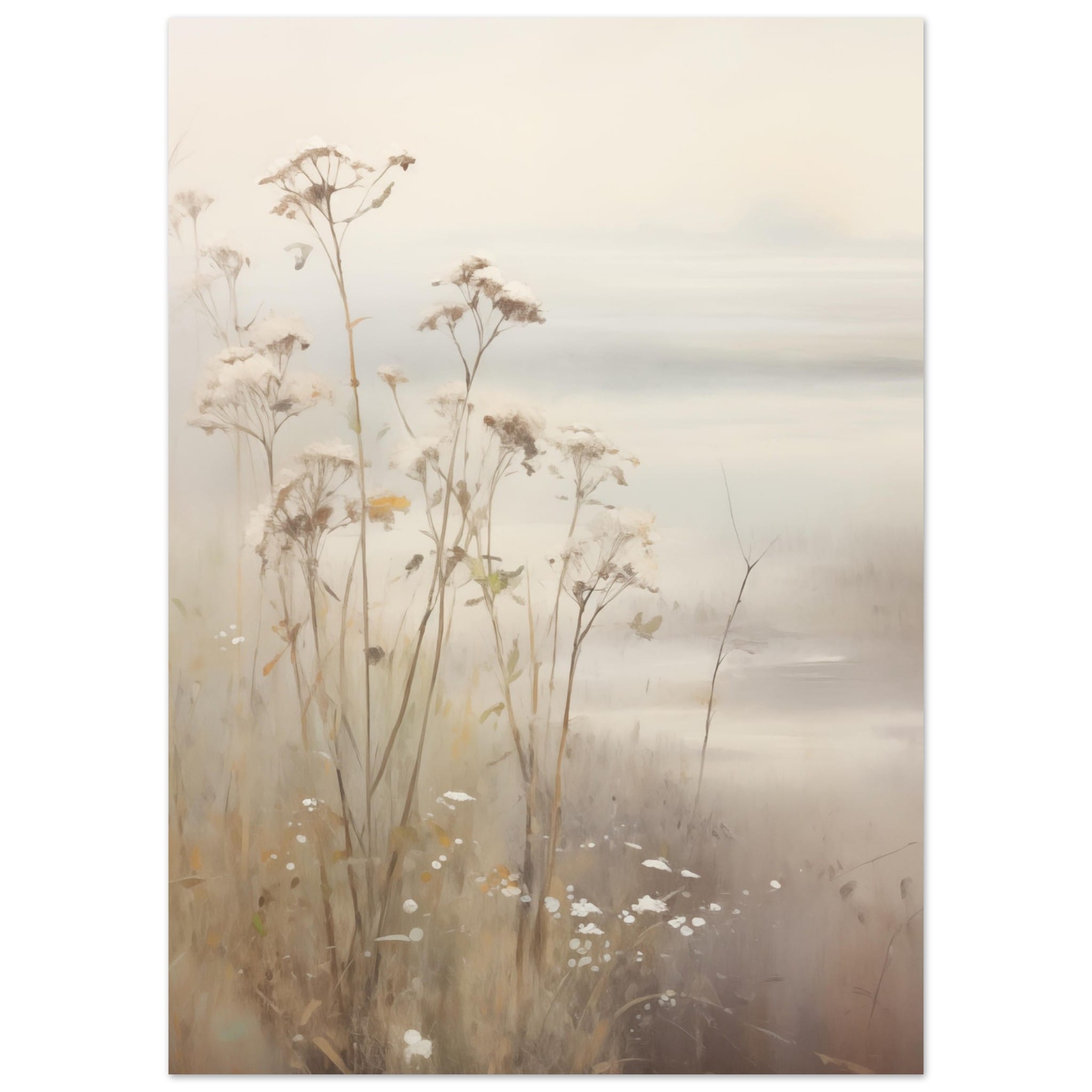 Artfulprints Poster Foggy flowerfield 2 - 50x70 cm - Taupe