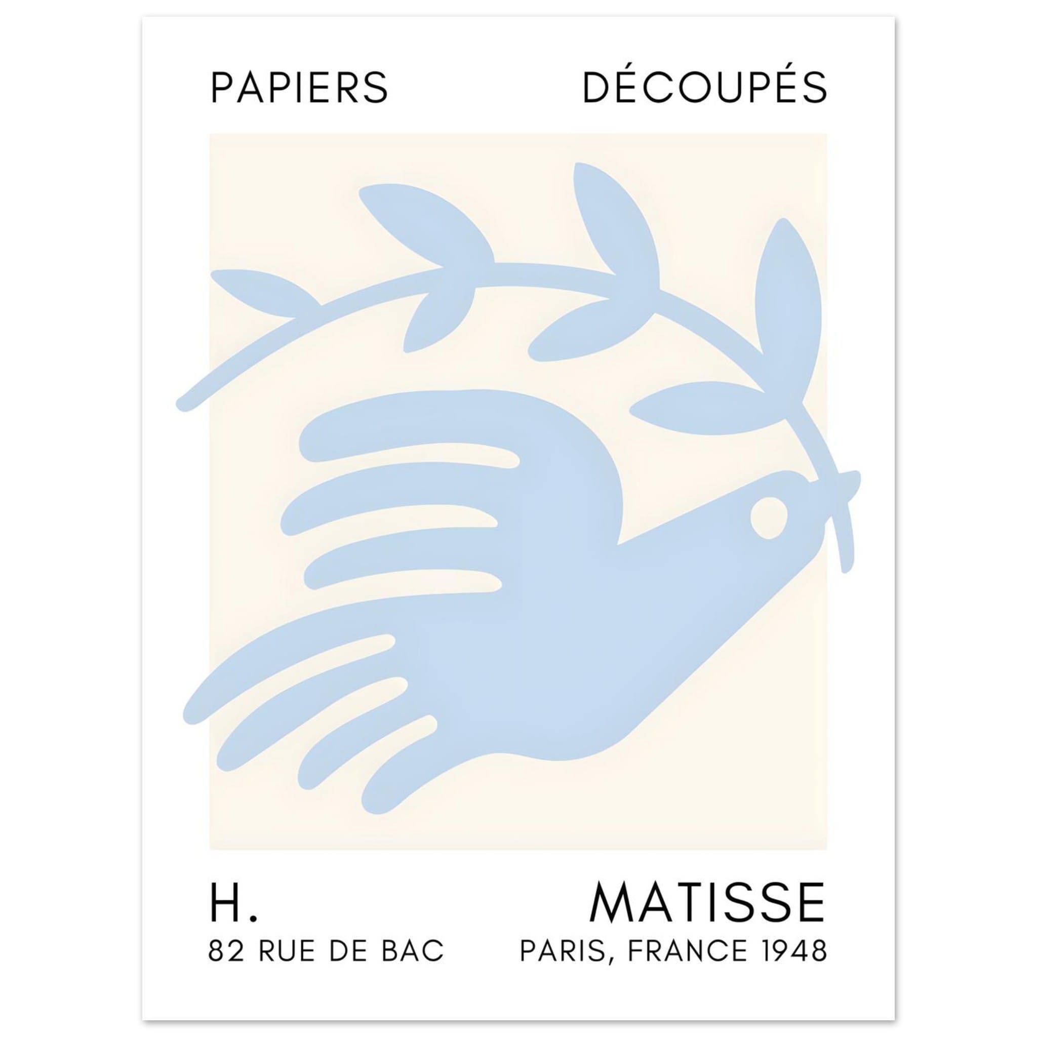 Artfulprints Poster Matisse – Peace dove light blue - 30x40 cm - Blauw